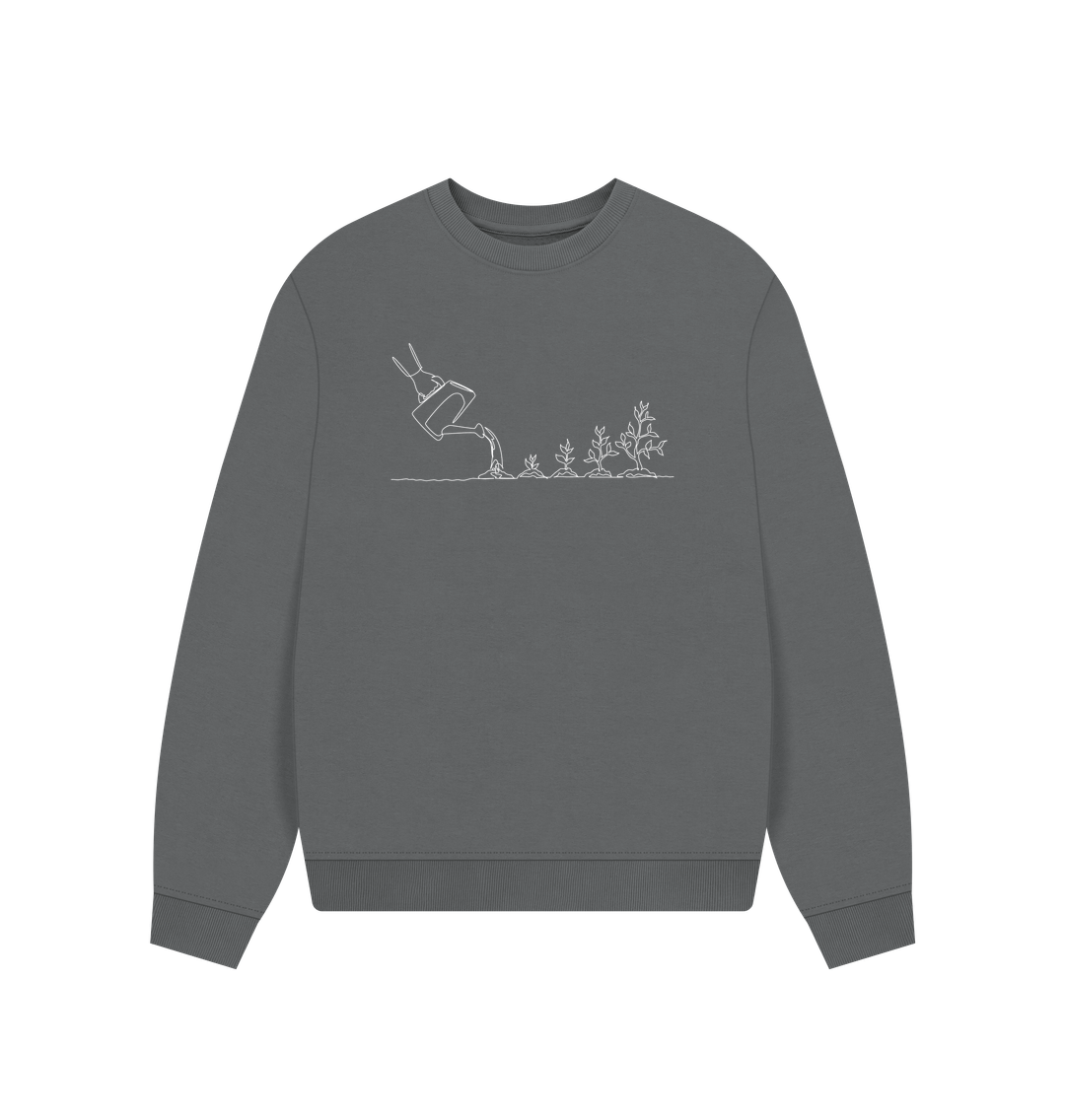 Slate Grey Women's Gardening Organic Cotton Oversized Crewneck (White)