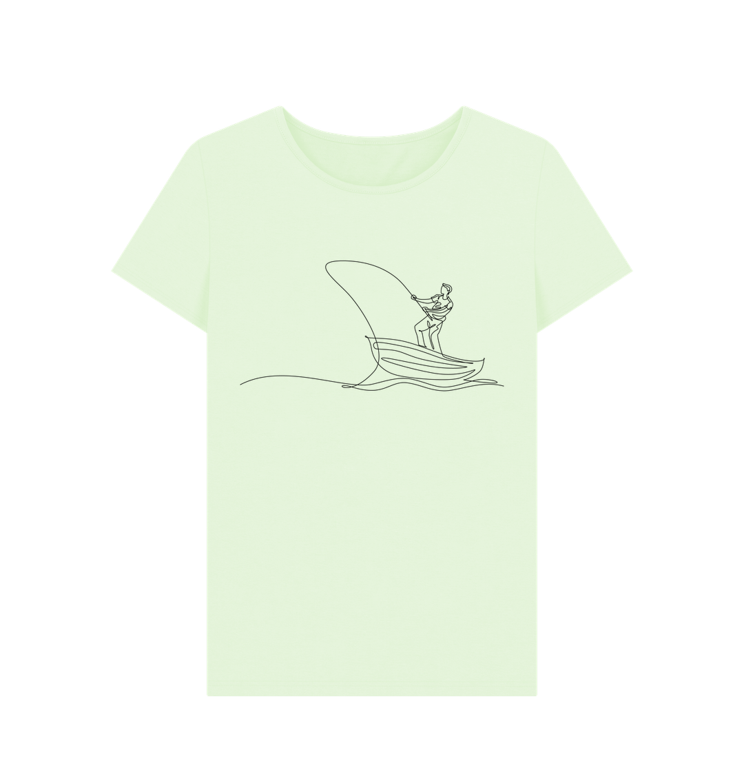 Pastel Green Women's Fisherman Organic Cotton Crewneck Tee (Black)