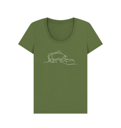 Khaki Women's Sheep Organic Cotton Scoop Neck Tee (White)