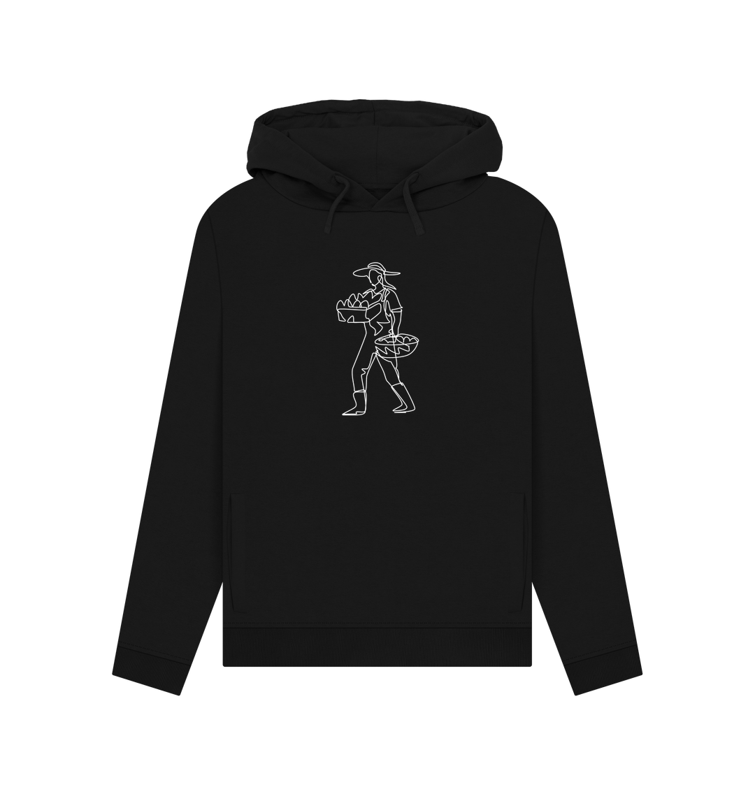 Black Women's Harvest Organic Cotton Pullover Hoodie (White)