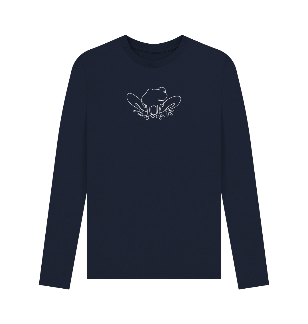 Navy Blue Men's Frog Organic Cotton Long Sleeve Tee (White)