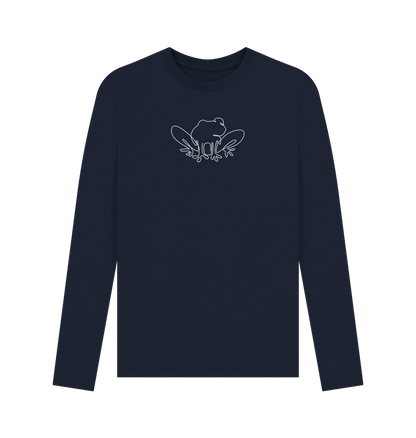 Navy Blue Men's Frog Organic Cotton Long Sleeve Tee (White)