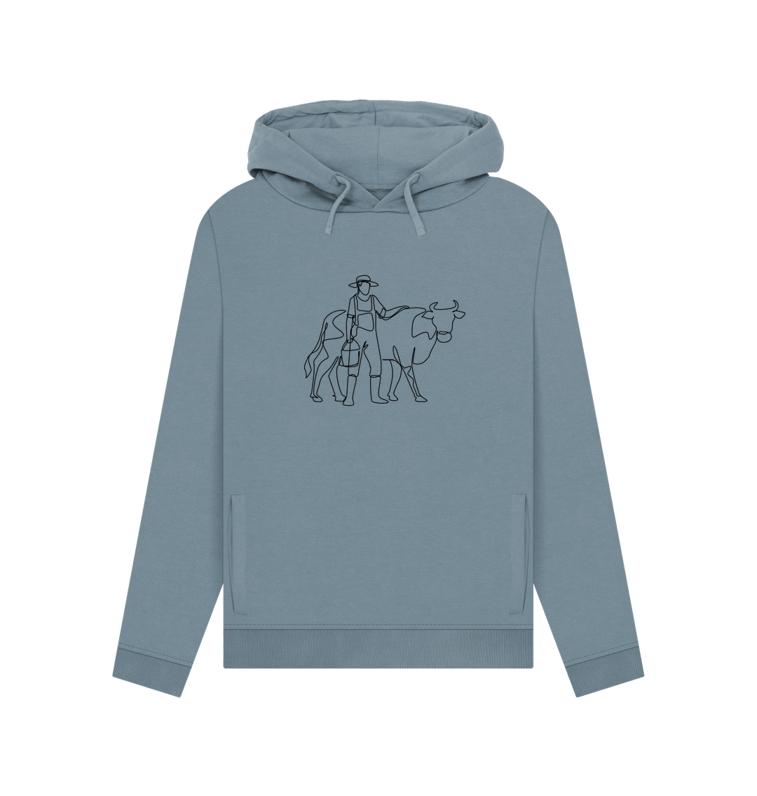 Stone Blue Women's Cow Organic Cotton Pullover Hoodie (Black)