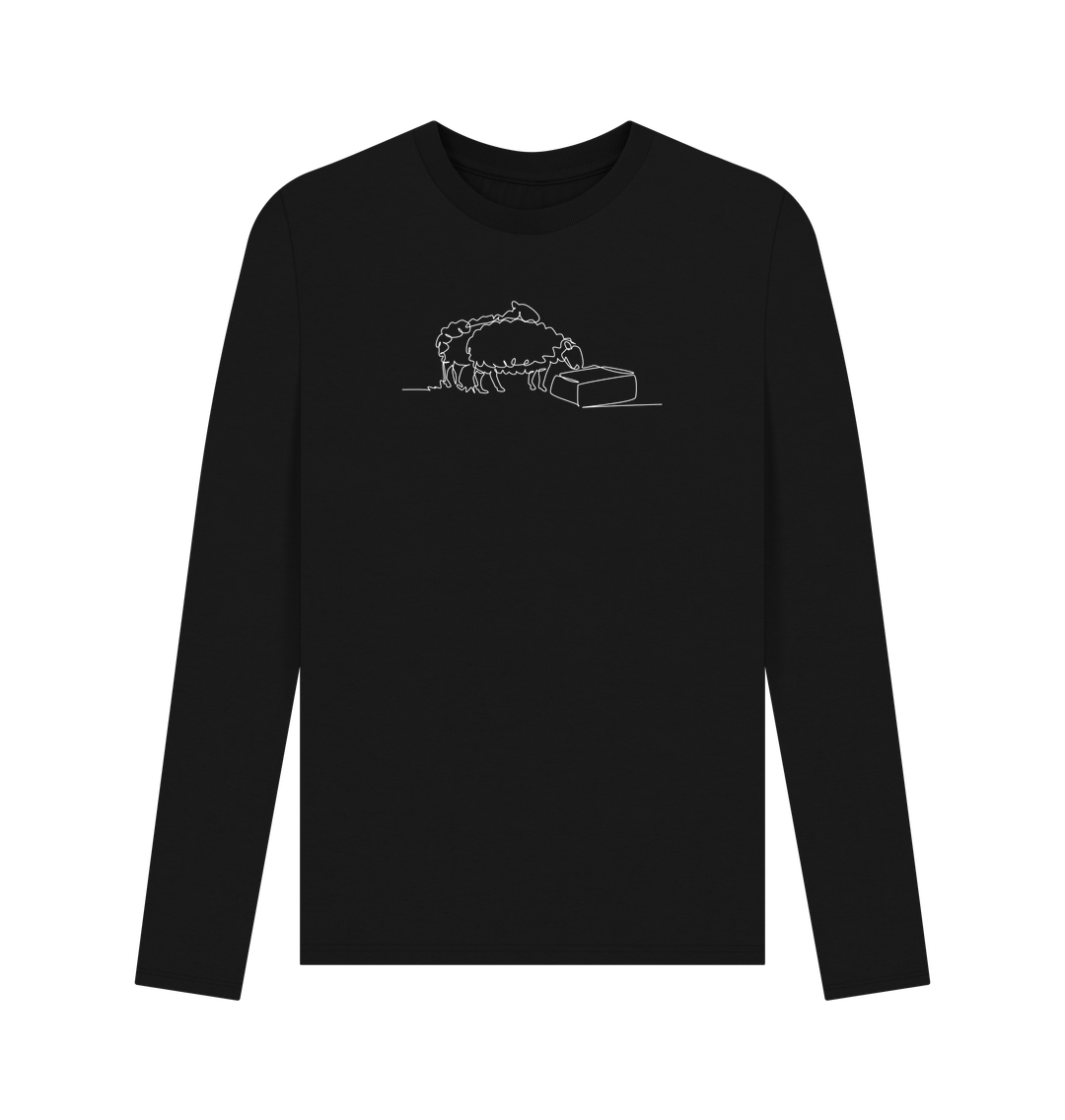 Black Men's Sheep Organic Cotton Long Sleeve Tee (White)