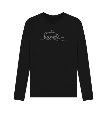 Black Men's Sheep Organic Cotton Long Sleeve Tee (White)