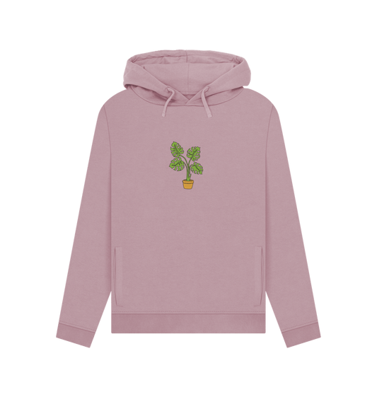 Mauve Women's Monstera Organic Cotton Pullover Hoodie - Black Design