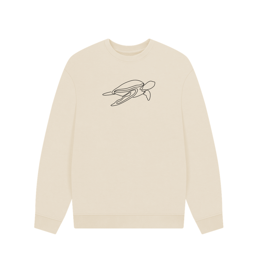 Oat Men's Sea Turtle Organic Cotton Oversized Crewneck - Black Design