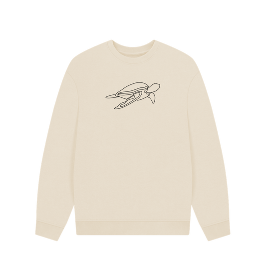 Oat Men's Sea Turtle Organic Cotton Oversized Crewneck - Black Design