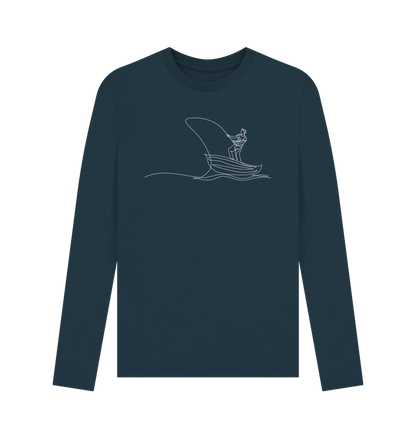 Denim Blue Men's Fisherman Organic Cotton Long Sleeve Tee (White)