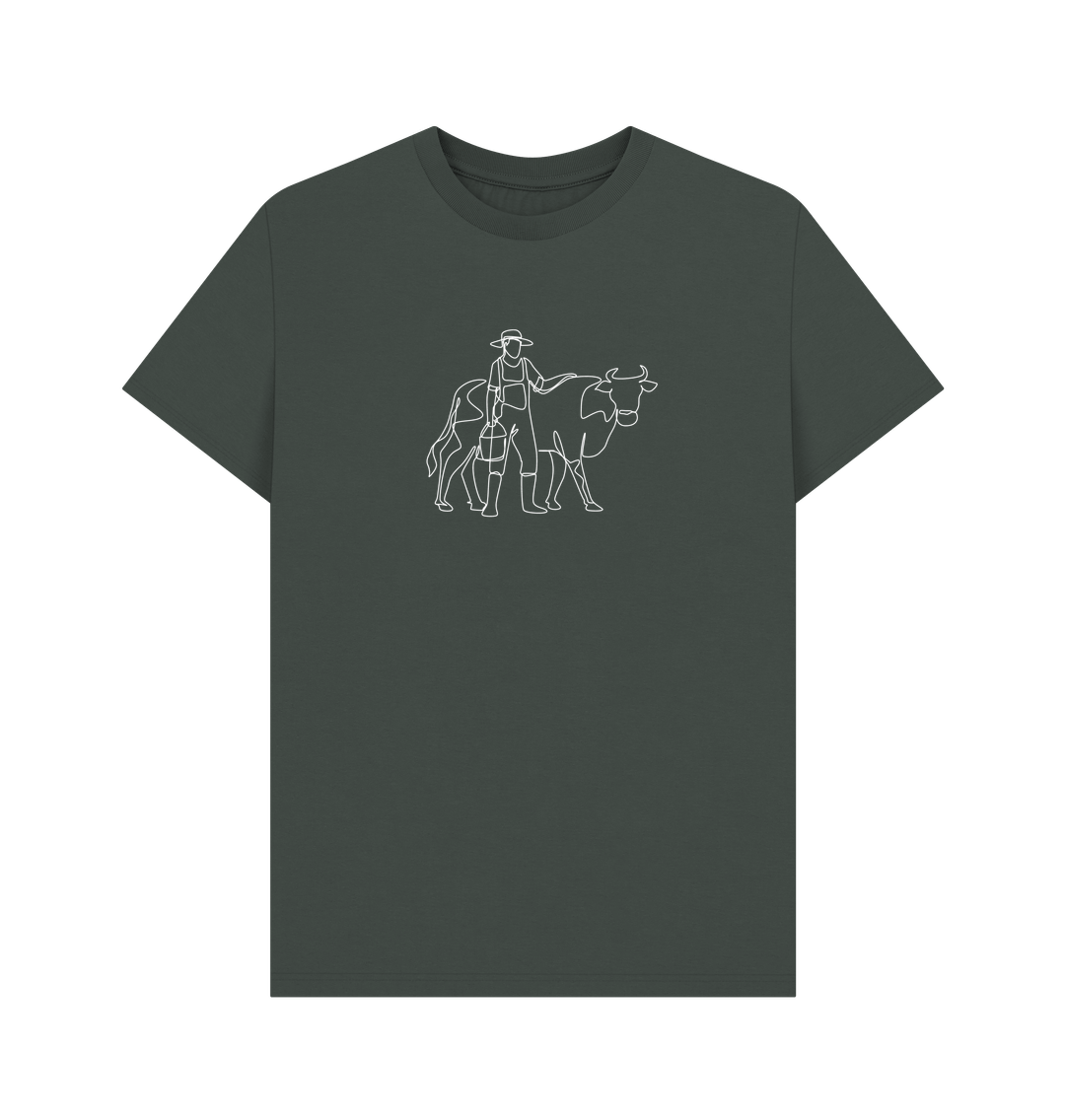 Dark Grey Men's Cow Organic Cotton Basic Tee (White)