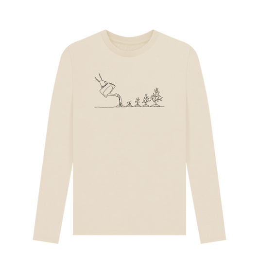 Oat Men's Gardening Organic Cotton Long Sleeve Tee - Black Design