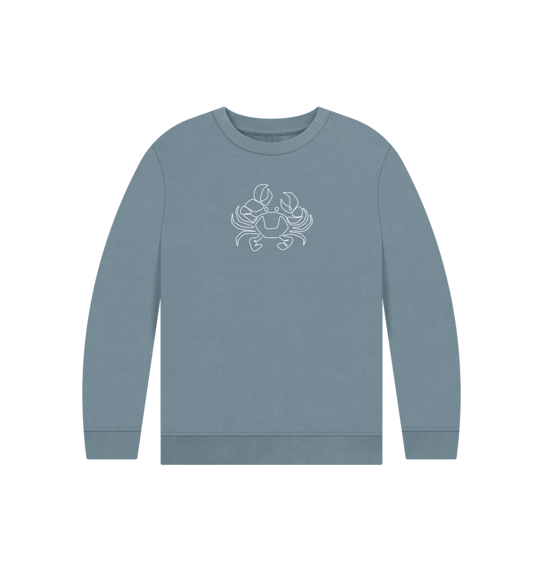 Stone Blue Kid's Crab Organic Cotton Crewneck Sweater (White)