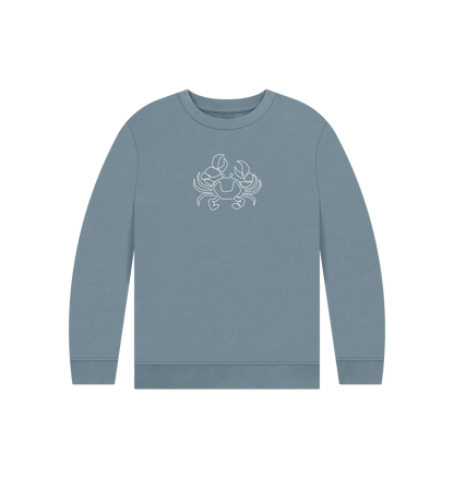 Stone Blue Kid's Crab Organic Cotton Crewneck Sweater (White)