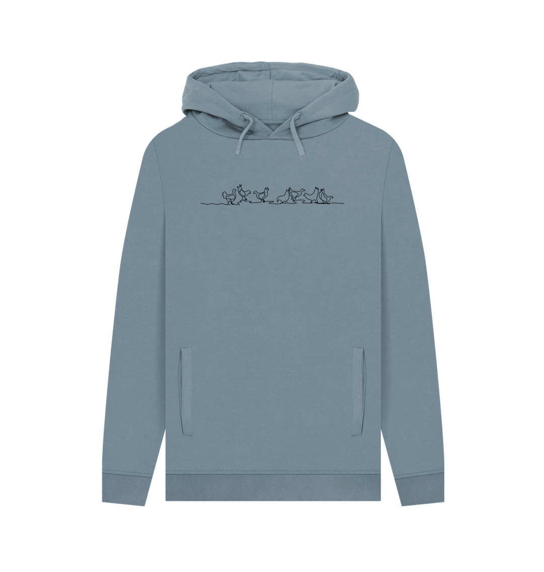 Stone Blue Men's Chickens Organic Cotton Pullover Hoodie (Black)