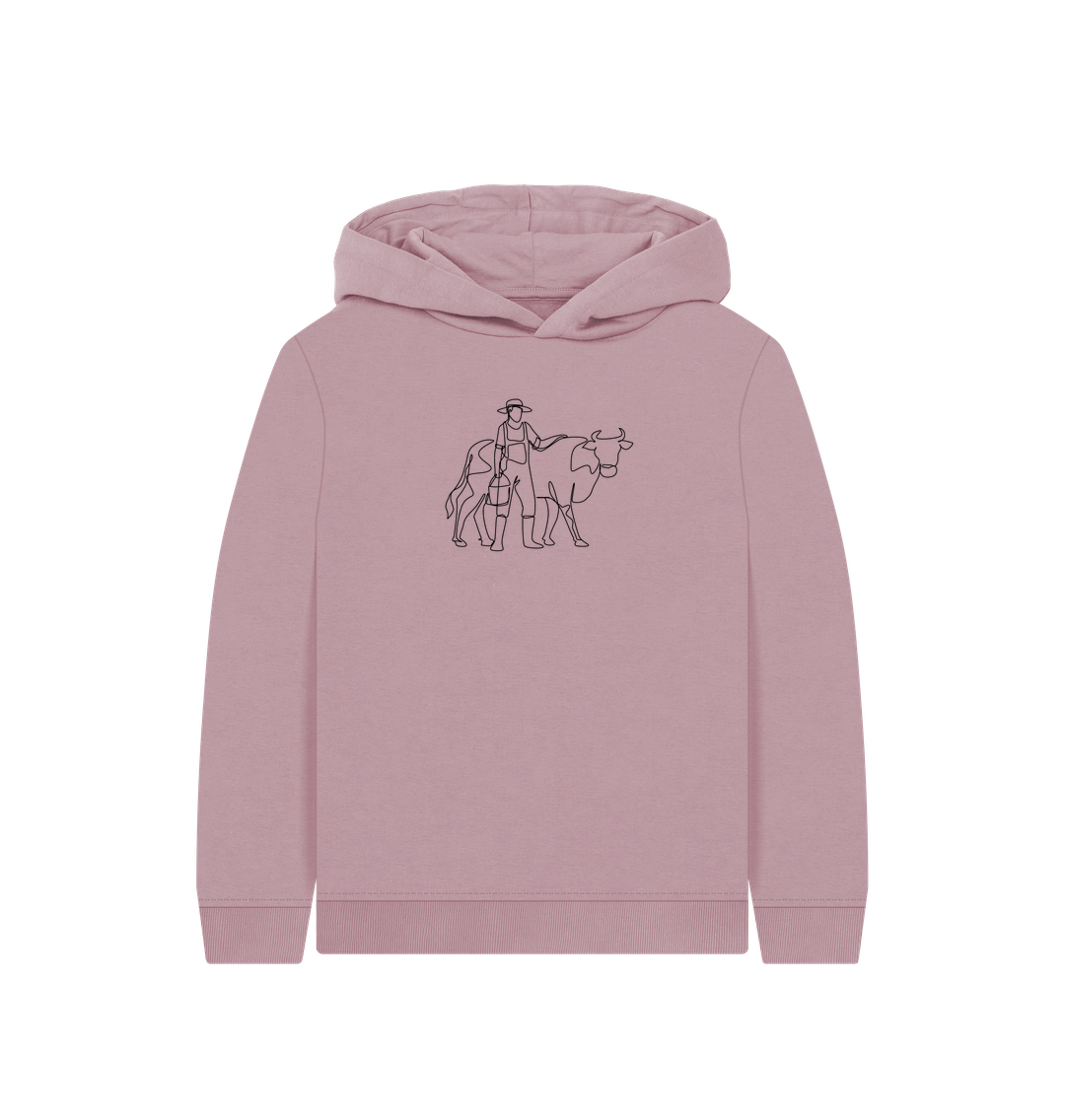 Mauve Kid's Cow Organic Cotton Pullover Hoodie (Black)