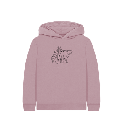 Mauve Kid's Cow Organic Cotton Pullover Hoodie (Black)