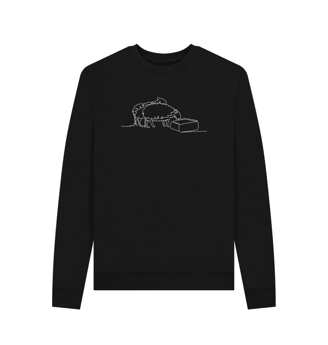 Black Women's Sheep Organic Cotton Crewneck Sweater (White)