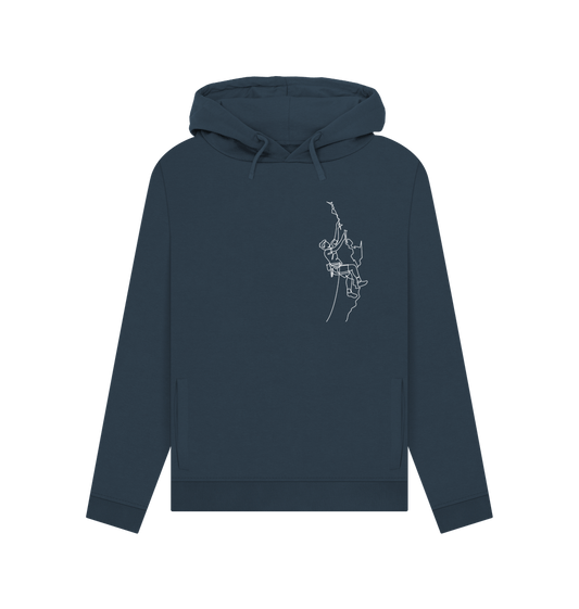 Navy Blue Women's Climber Organic Cotton Pullover Hoodie (White)