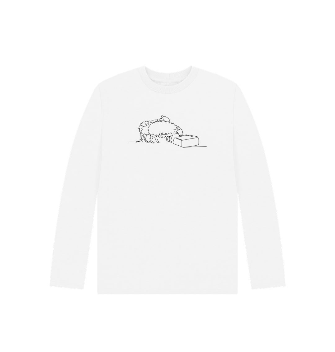 White Kid's Sheep Organic Cotton Long Sleeve Tee (Black)