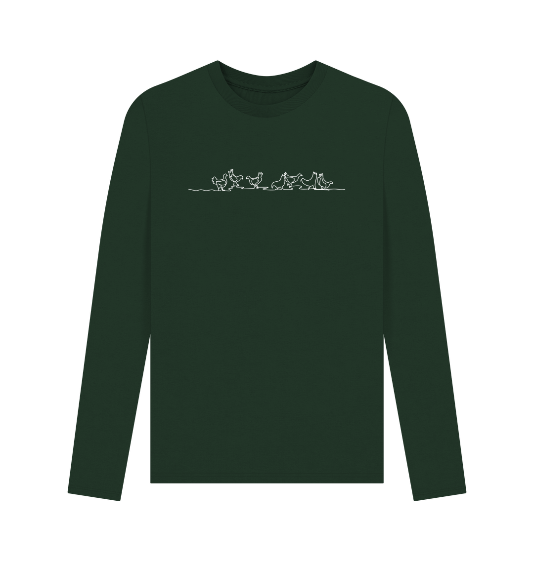 Evergreen Men's Chickens Organic Cotton Long Sleeve Tee - White Design