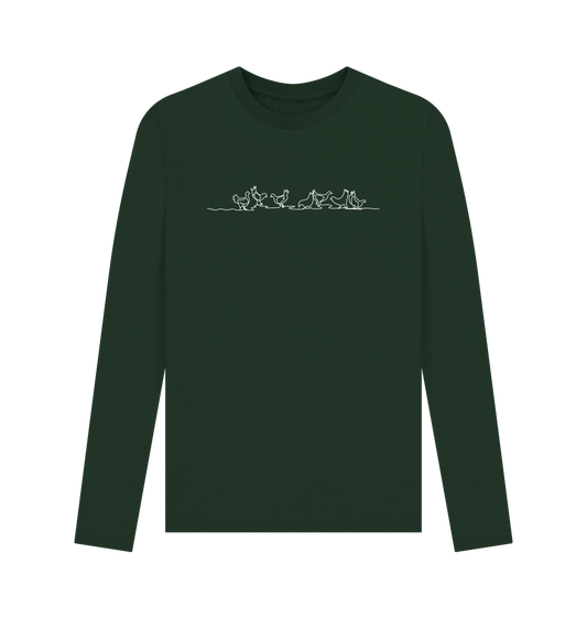 Evergreen Men's Chickens Organic Cotton Long Sleeve Tee - White Design