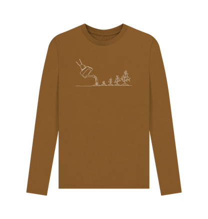 Brown Men's Gardening Organic Cotton Long Sleeve Tee (White)