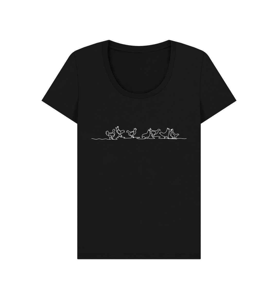 Black Women's Chickens Organic Cotton Scoop Neck Tee (White)