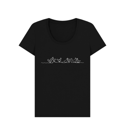 Black Women's Chickens Organic Cotton Scoop Neck Tee (White)