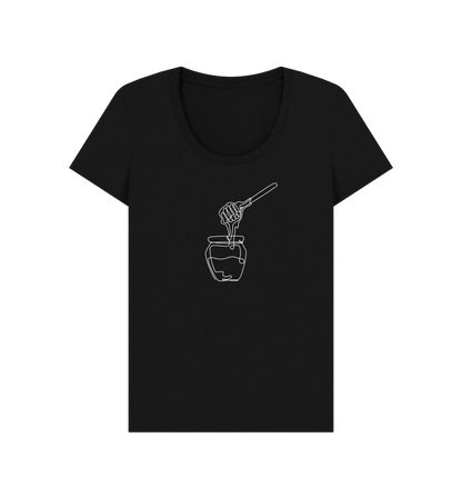 Black Women's Honey Scoop Neck T-Shirt - White