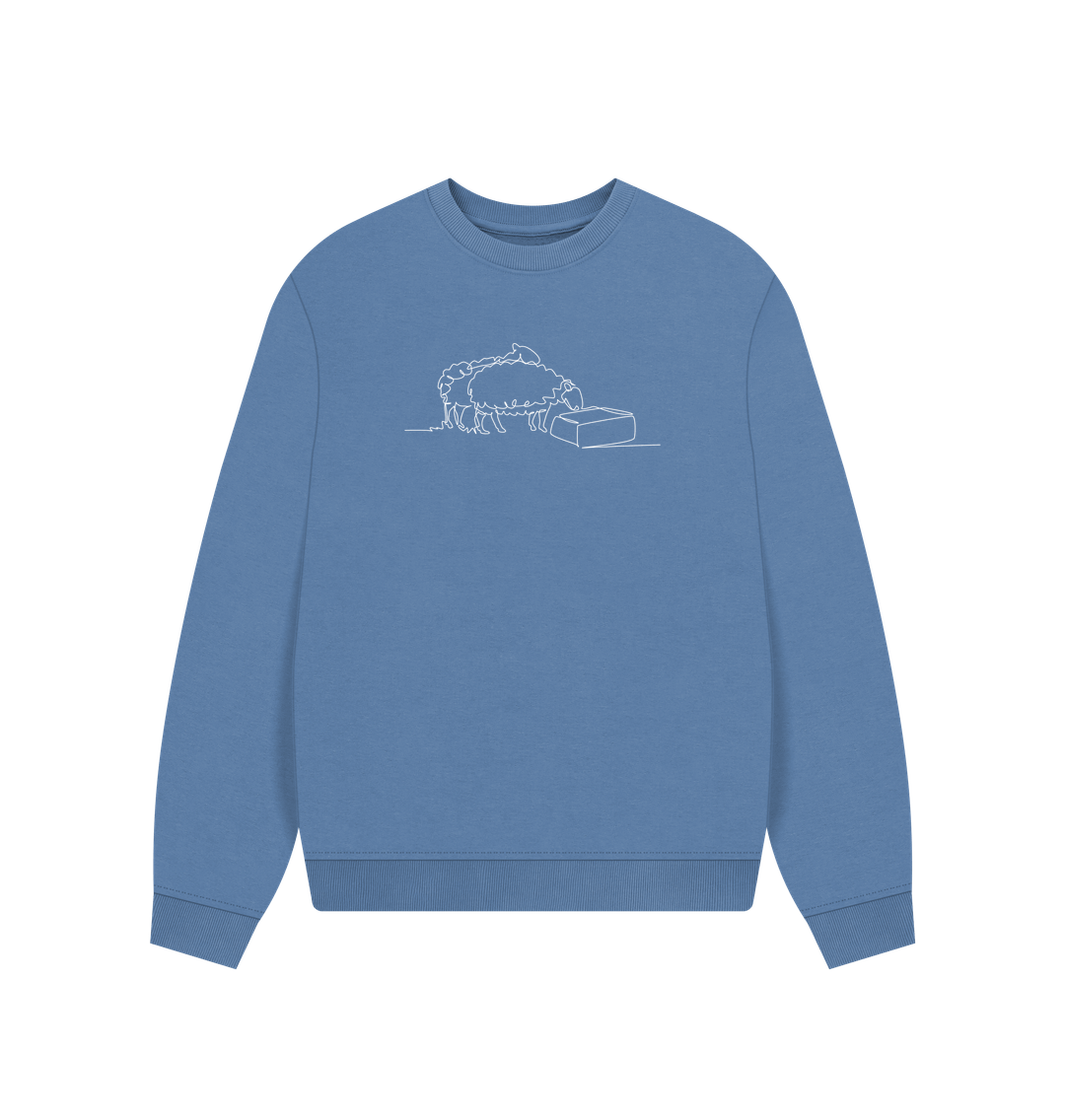 Solent Women's Sheep Organic Cotton Oversized Crewneck - White Design