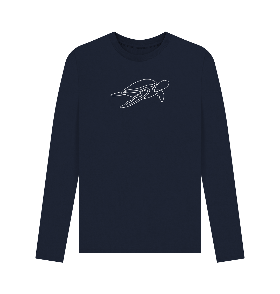 Navy Blue Men's Sea Turtle Organic Cotton Long Sleeve Tee (White)