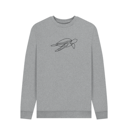 Light Heather Men's Sea Turtle Organic Cotton Crewneck Sweater (Black)