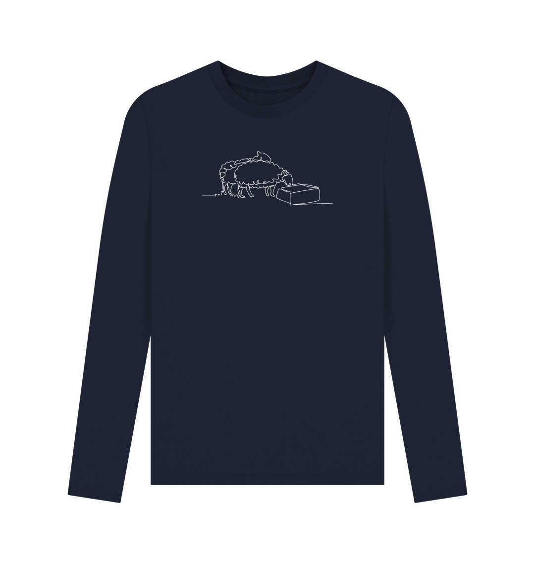 Navy Blue Men's Sheep Organic Cotton Long Sleeve Tee (White)