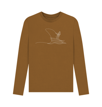 Brown Men's Fisherman Organic Cotton Long Sleeve Tee (White)