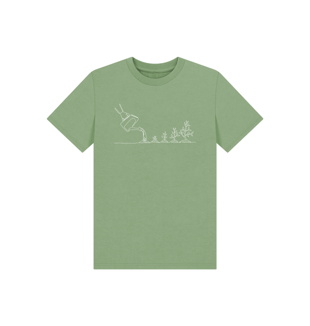 Sage Kid's Gardening Organic Cotton Basic Tee (White)