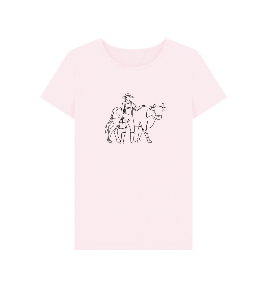 Pink Women's Cow Organic Cotton Crewneck Tee (Black)