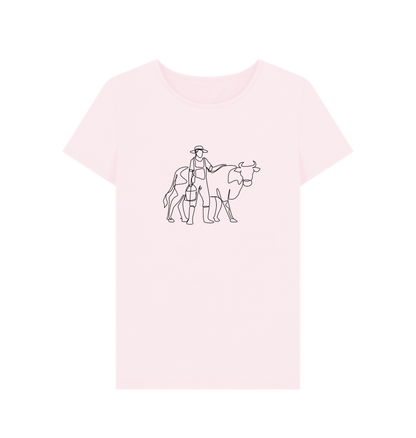 Pink Women's Cow Organic Cotton Crewneck Tee (Black)