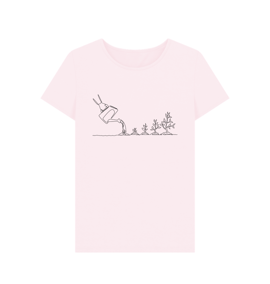 Pink Women's Gardening Organic Cotton Crewneck Tee (Black)