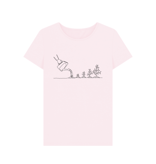 Pink Women's Gardening Organic Cotton Crewneck Tee (Black)