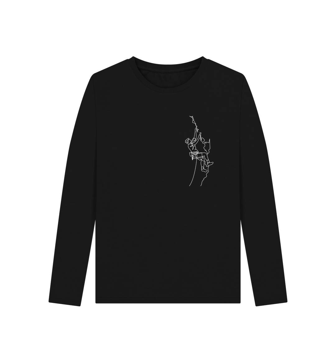 Black Women's Climber Organic Cotton Long Sleeve Tee (White)