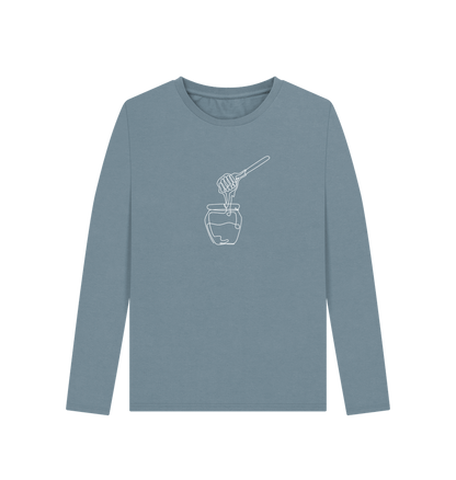 Stone Blue Women's Honey Organic Cotton Long Sleeve Tee (White)