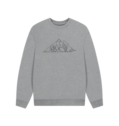 Athletic Grey Men's Camping Organic Cotton Oversized Crewneck - Black Design