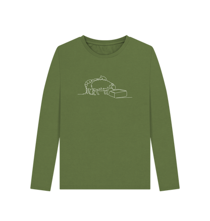 Khaki Women's Sheep Organic Cotton Long Sleeve T-Shirt (White)