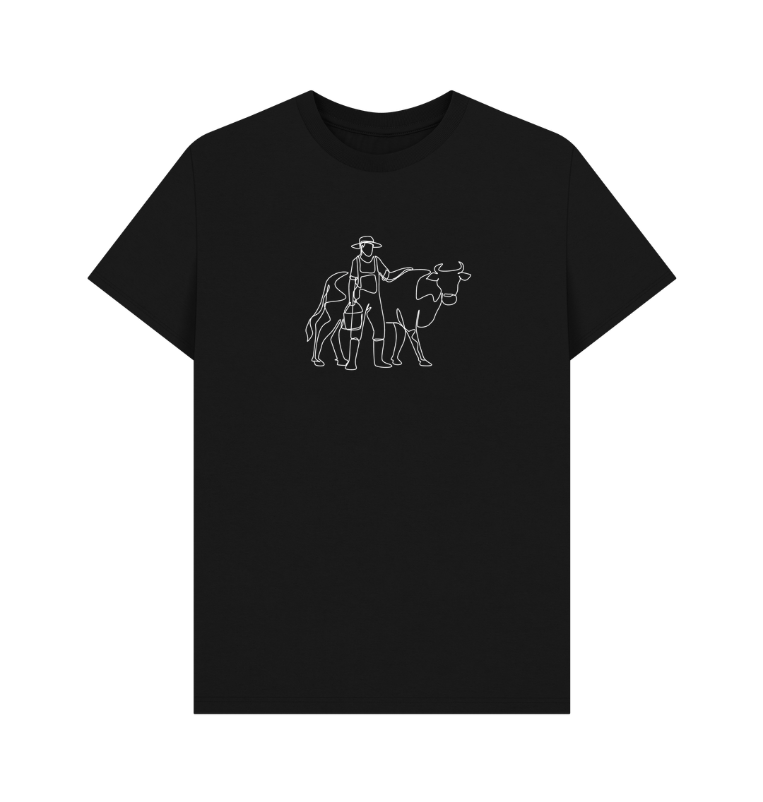 Black Men's Cow Organic Cotton Basic Tee (White)