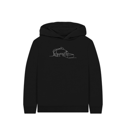 Black Kid's Sheep Organic Cotton Pullover Hoodie (White)