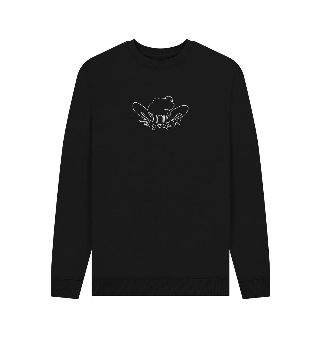 Black Men's Frog Organic Cotton Crewneck Sweater (White)