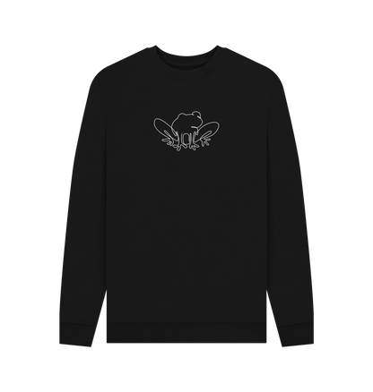 Black Men's Frog Organic Cotton Crewneck Sweater (White)