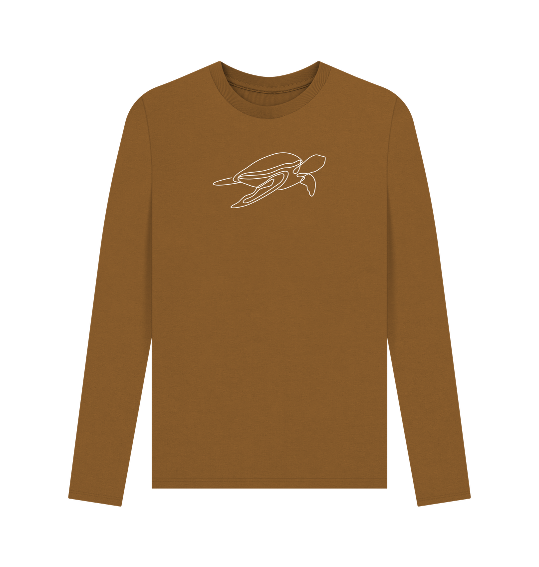 Brown Men's Sea Turtle Organic Cotton Long Sleeve Tee (White)