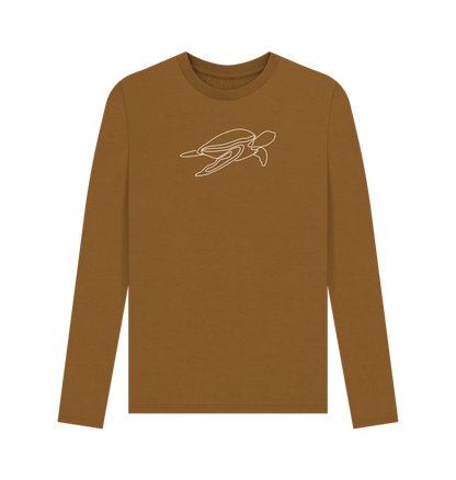 Brown Men's Sea Turtle Organic Cotton Long Sleeve Tee (White)