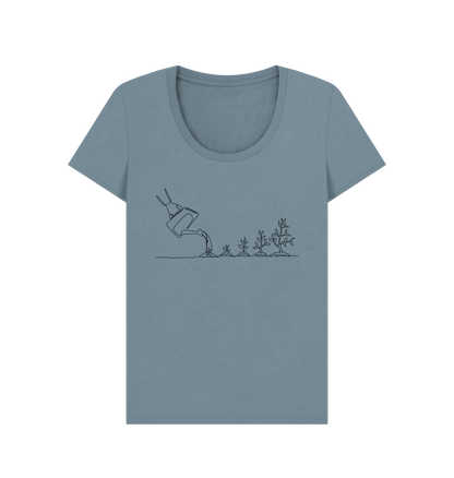 Stone Blue Women's Gardening Organic Cotton Scoop Neck Tee (Black)